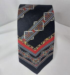 Oscar De La Renta Mens Silk Tie Black Red‎ Geometric Necktie Made in USA 57"x4"